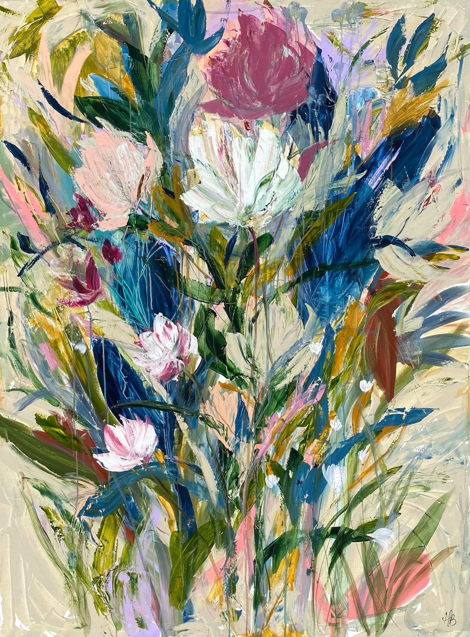 Lærredstryk - Flowerfield 2 Guld svæveramme 60x80