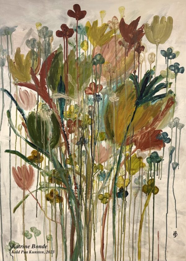 Maleri med blomster i jordfarver